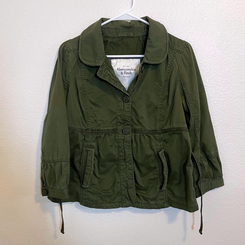 VTG Abercrombie Fitch Large Olive Green Utility Jacket Women's Cropped Button